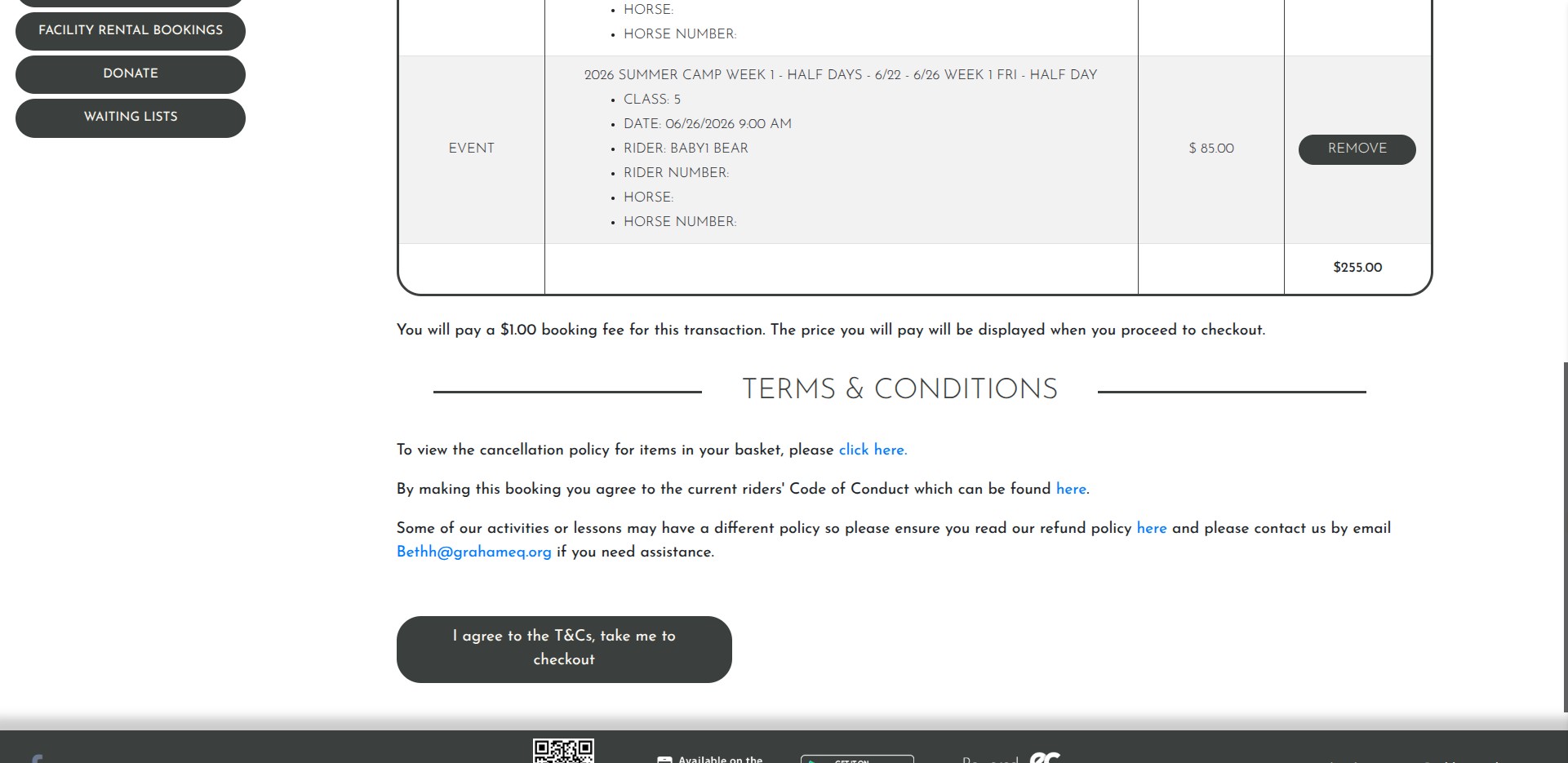 Click on "I agree to the T&Cs, take me to checkout"