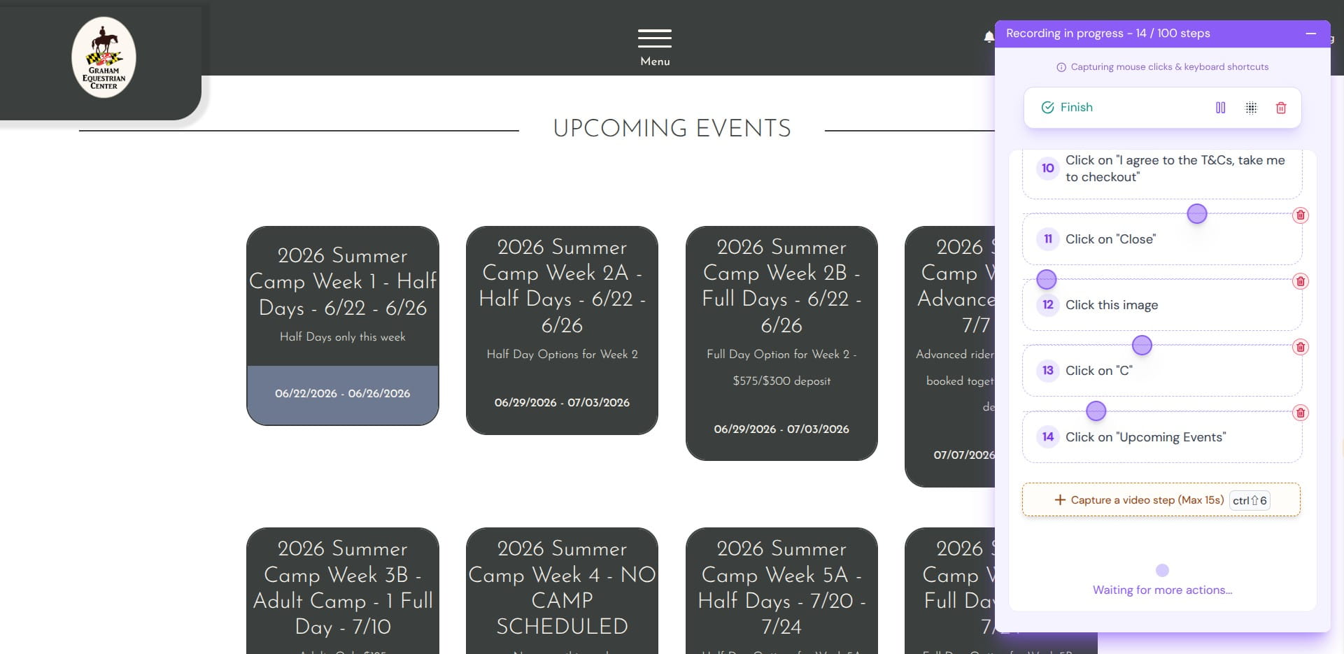 Click on "2026 Summer Camp Week 1 - Half Days - 6/22 - 6/26"