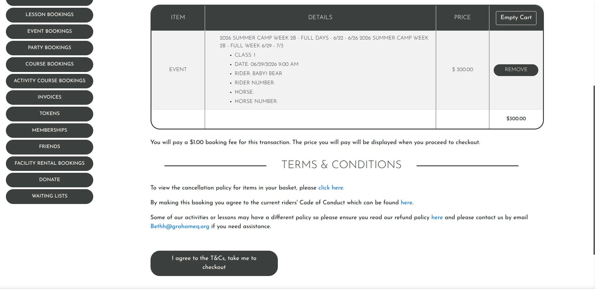 Click on "I agree to the T&Cs, take me to checkout"