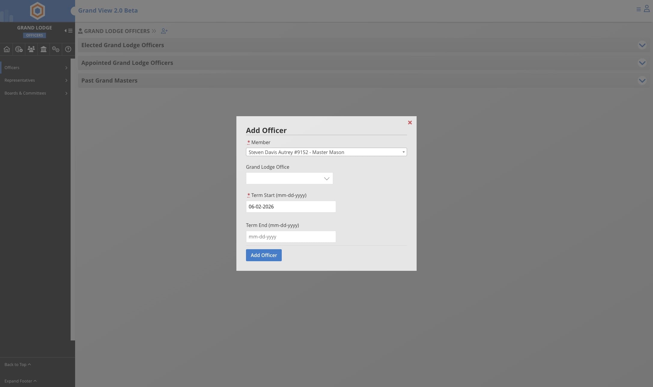 Select the office for the member