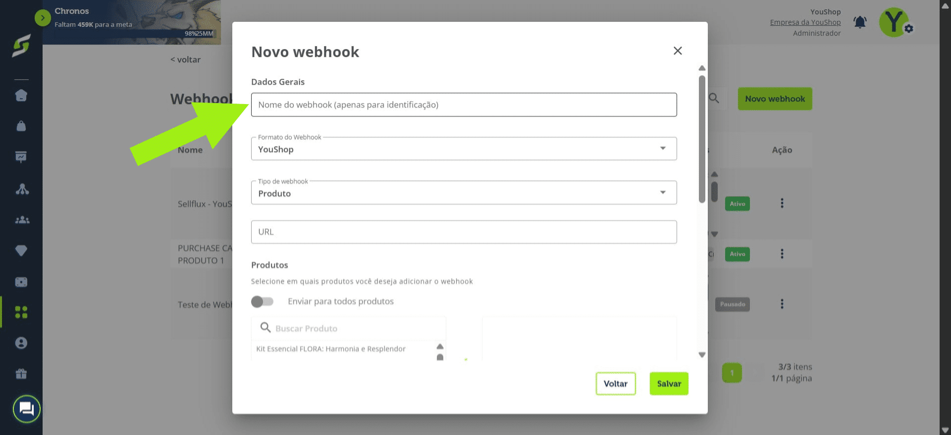 Adicione um nome para o webhook (apenas para identificação).