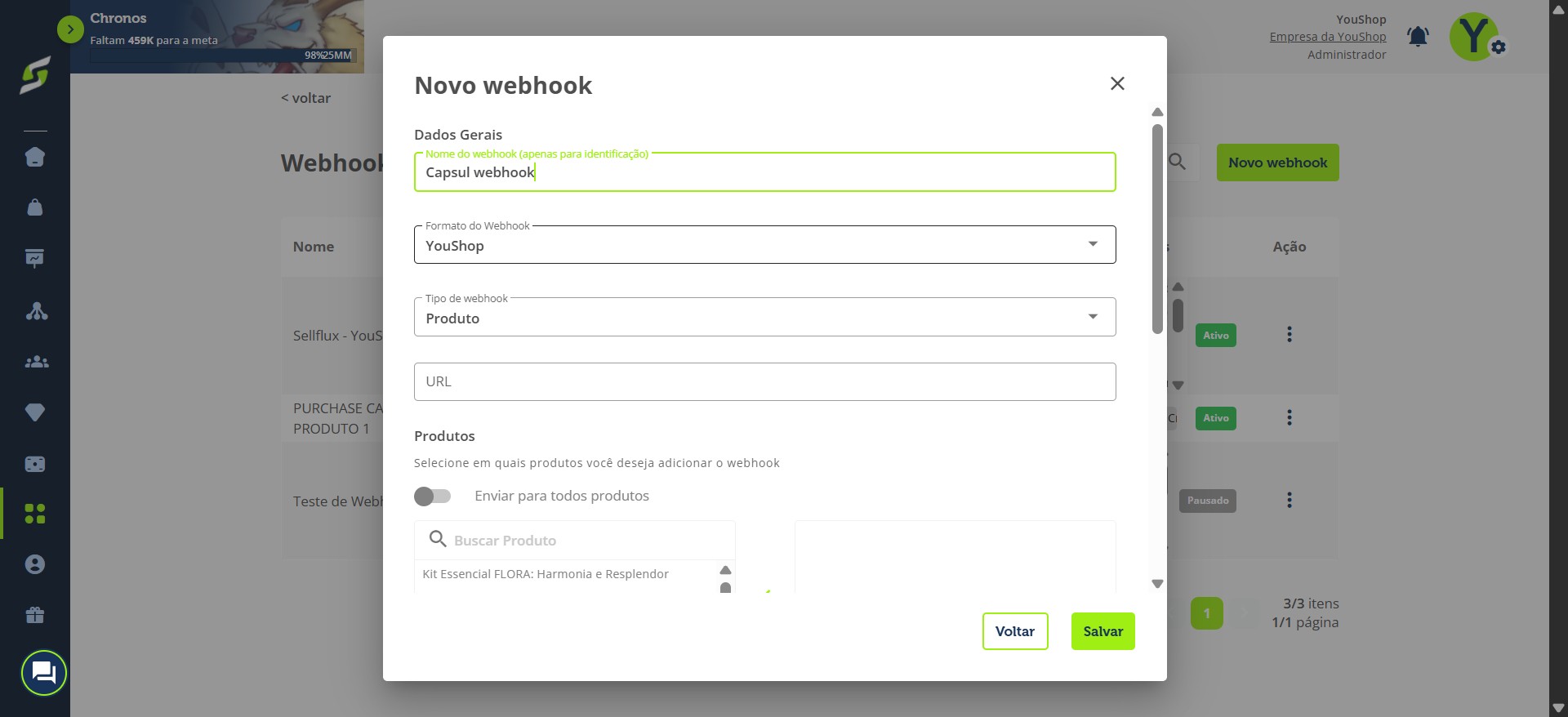 Em Formato do webhook, selecione o formato desejado.