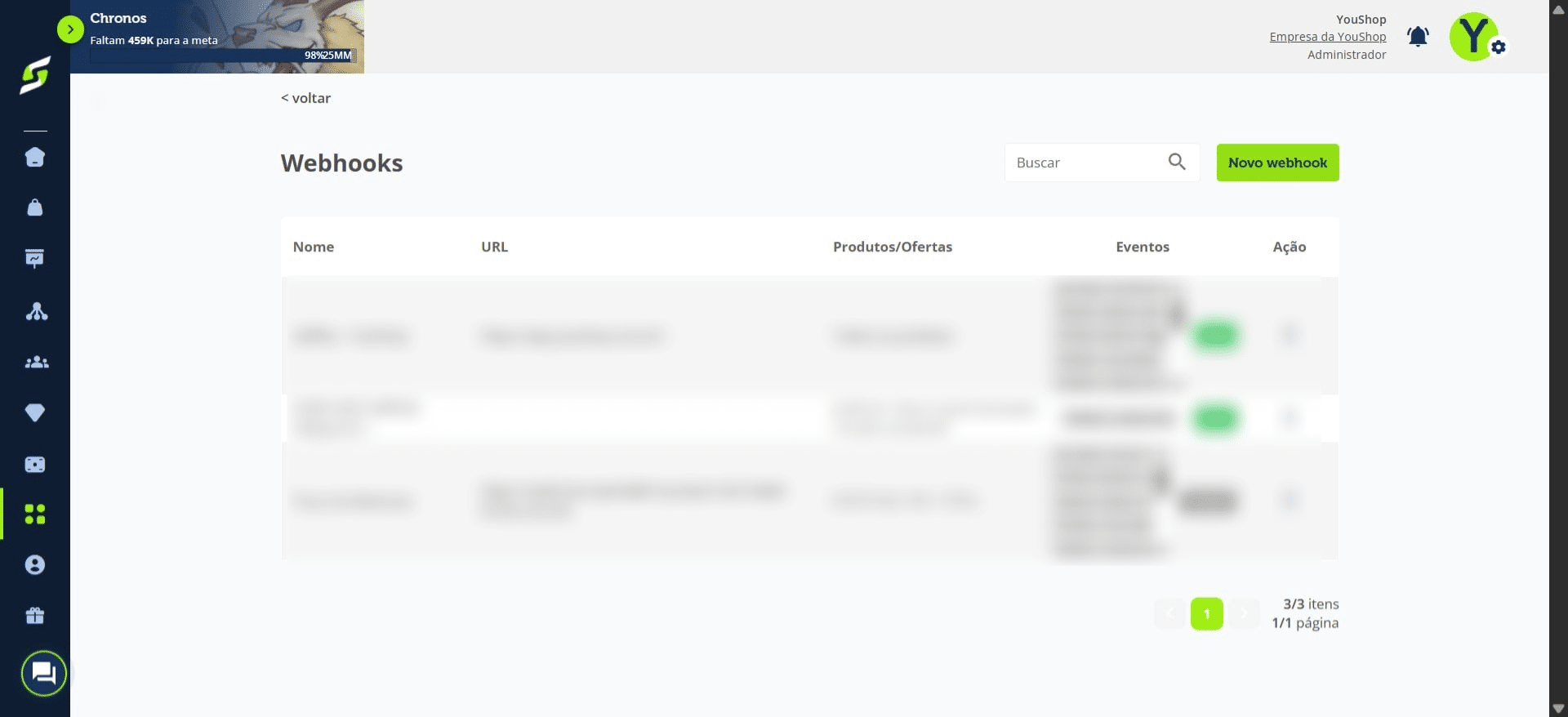 Clique em "Novo webhook".