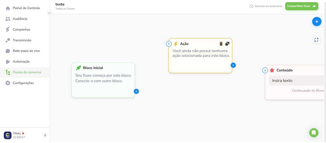 Click on "Você ainda não possui nenhuma ação selecionada par"