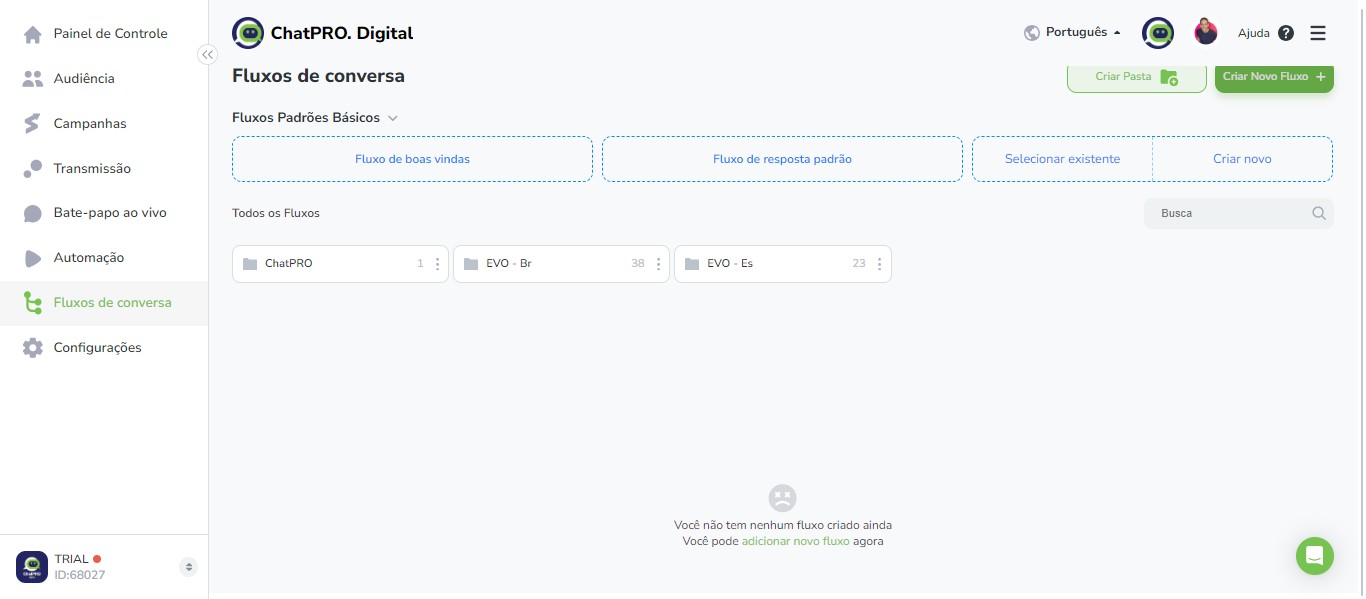 Click on "Criar Novo Fluxo"
