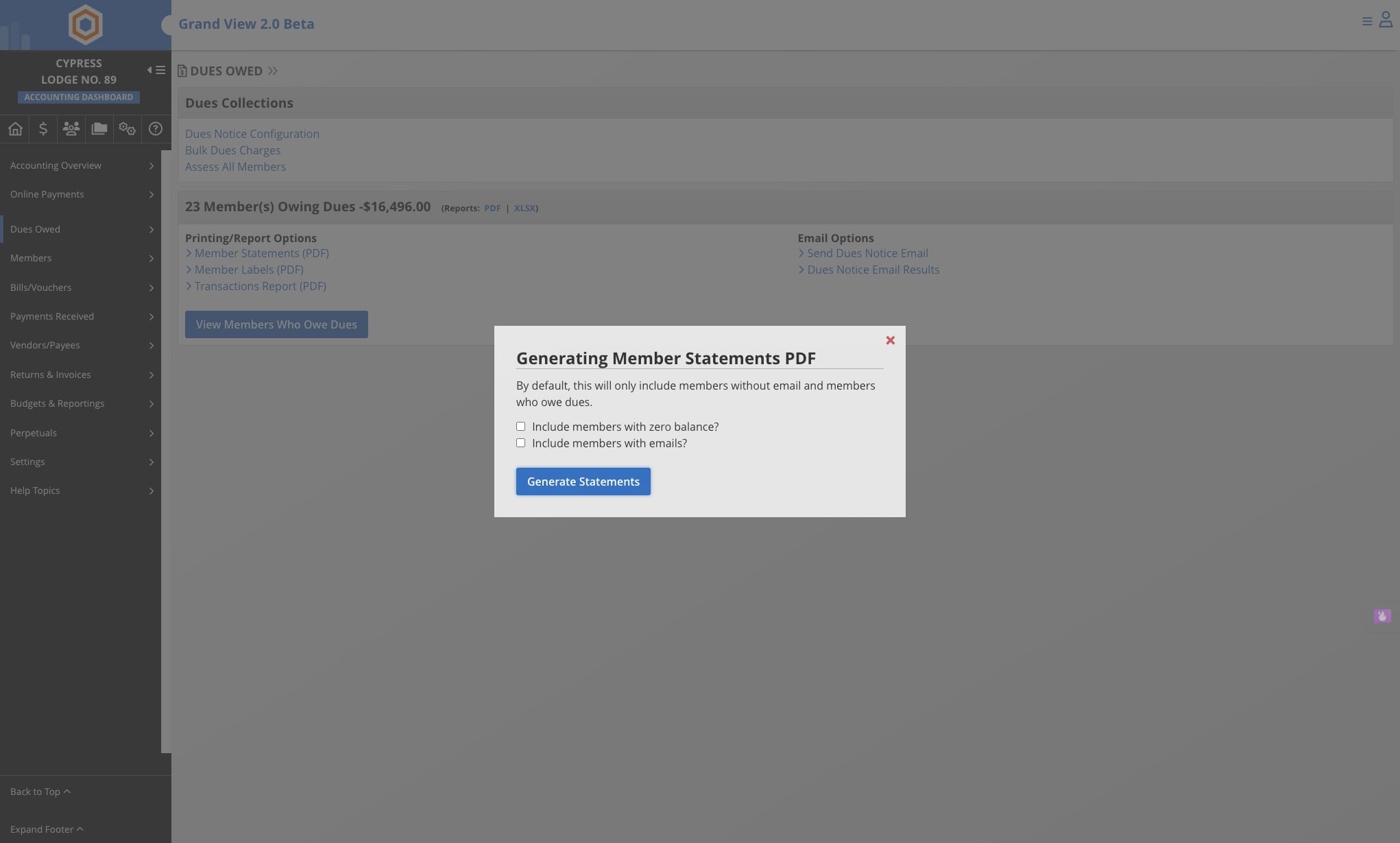 By default the system will generate PDFs for all members owing who DO NOT have email addresses on file.