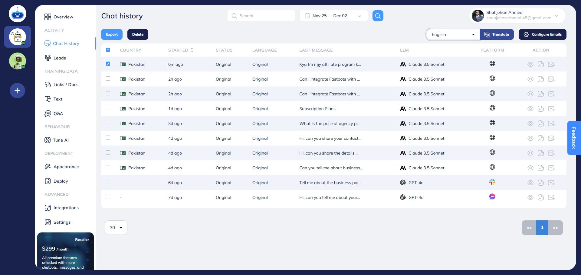 Once the language is selected, click on the "Translate" button.