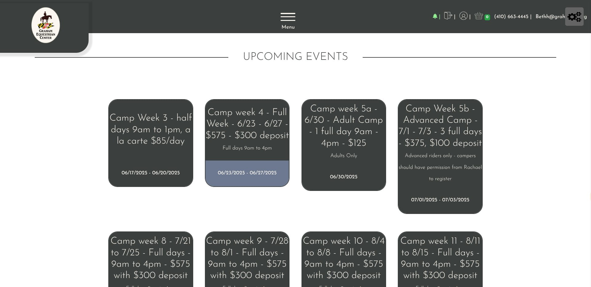 Click on "Camp week 4 - Full Week - 6/23 - 6/27 - $575 - $30" or any other camps other than half days