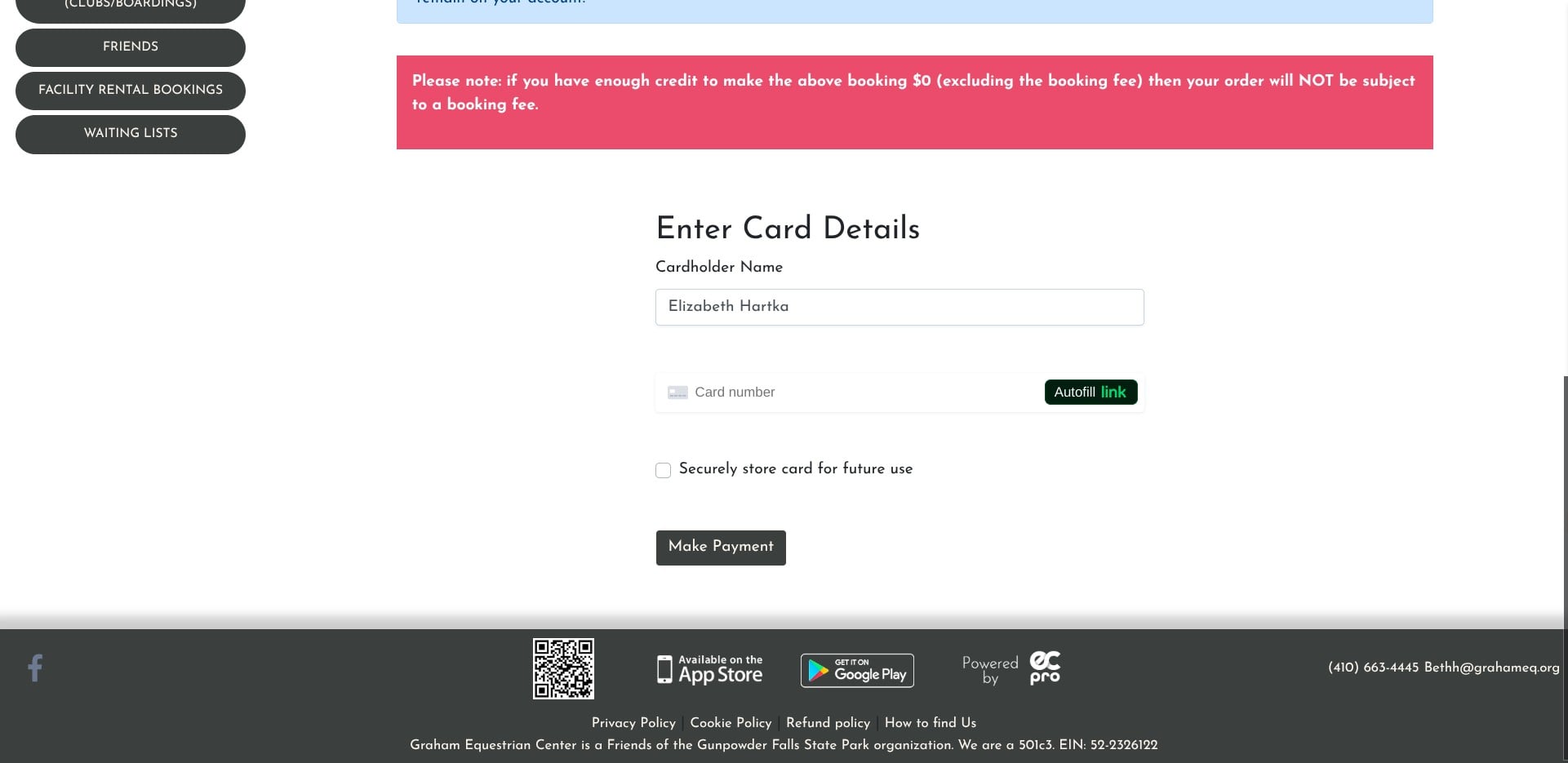 Click on "Enter Card Details", if you added your card information when you registered this will be prepopulated