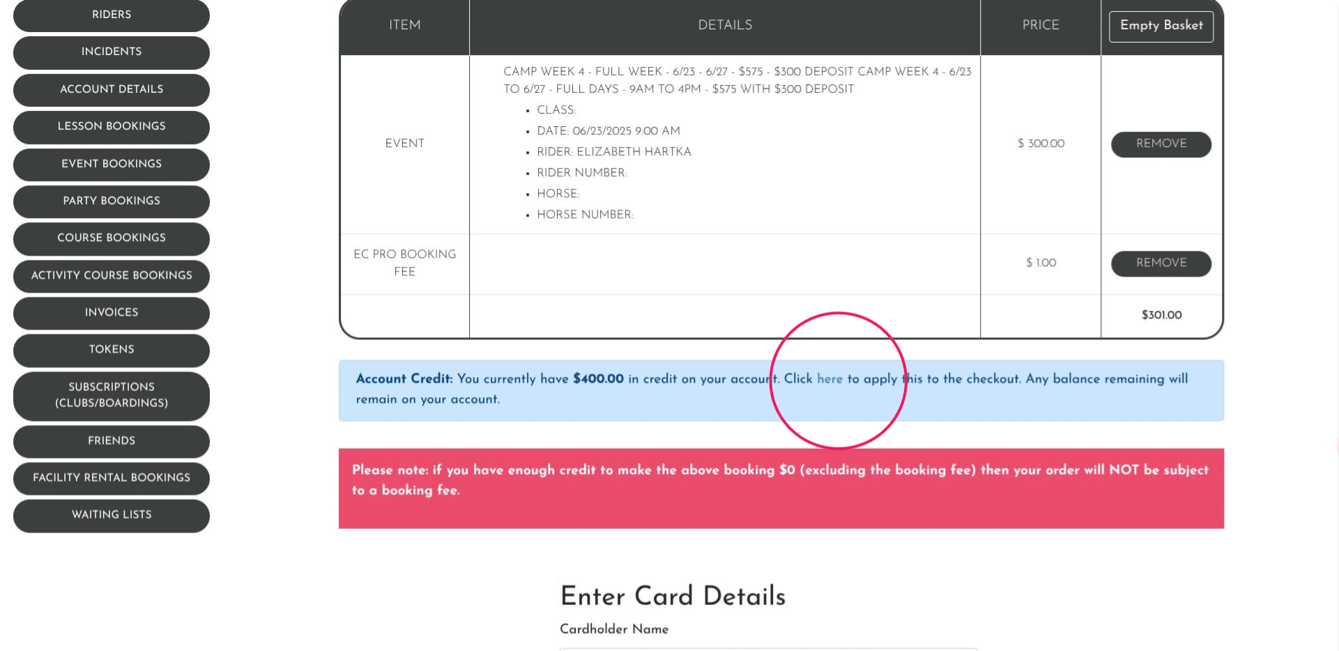 Click were indicated to pay with credits, otherwise scroll down