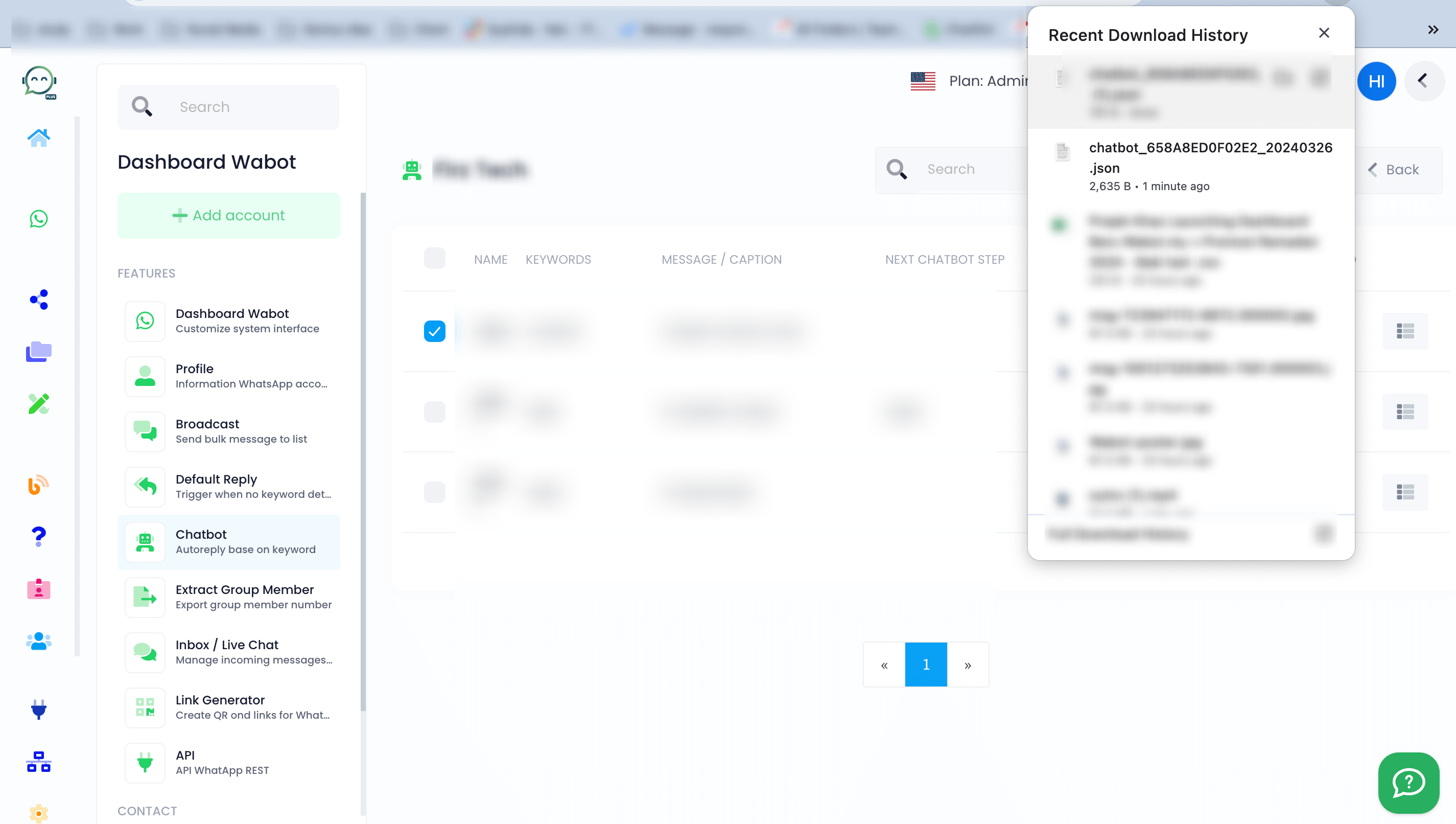 The chatbot settings have been downloaded and backed up. Please remember to upload them once you reconnect with your instance