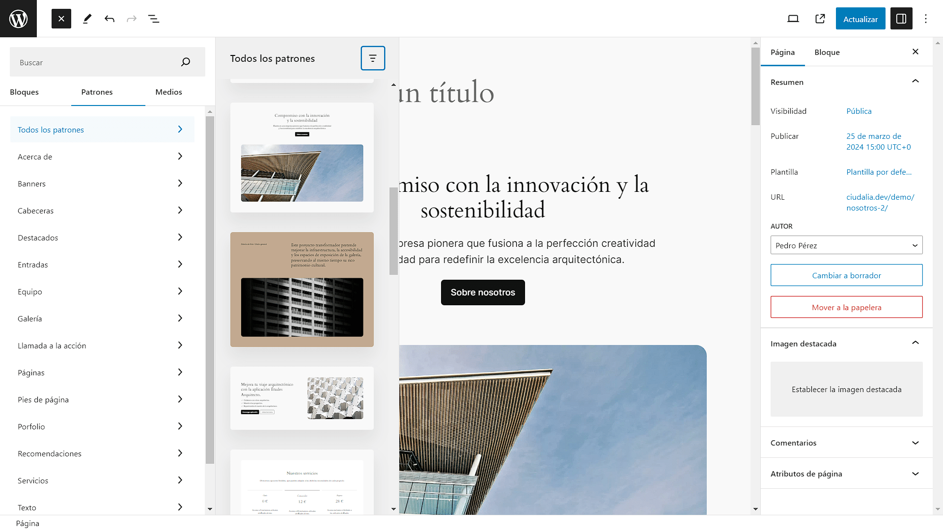 Además de, patrones predeterminados para agregar