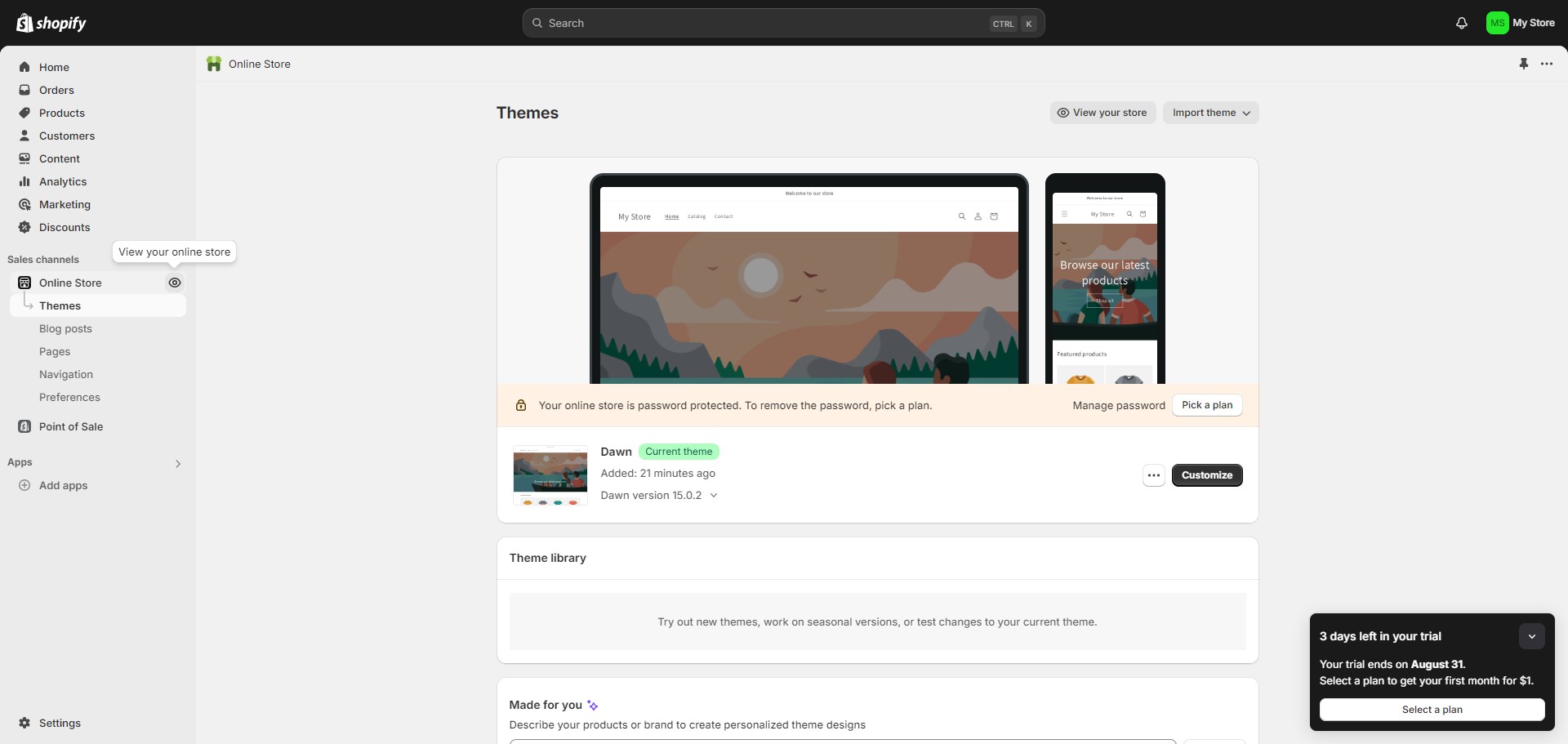 Click this icon to view your online store in real time.