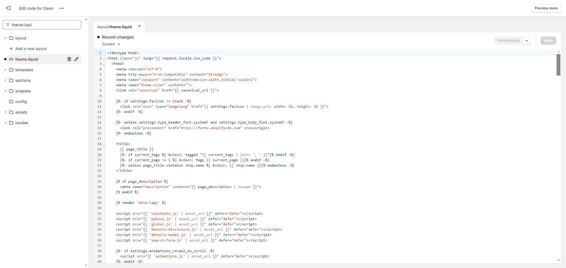 Select the theme.liquid layout.