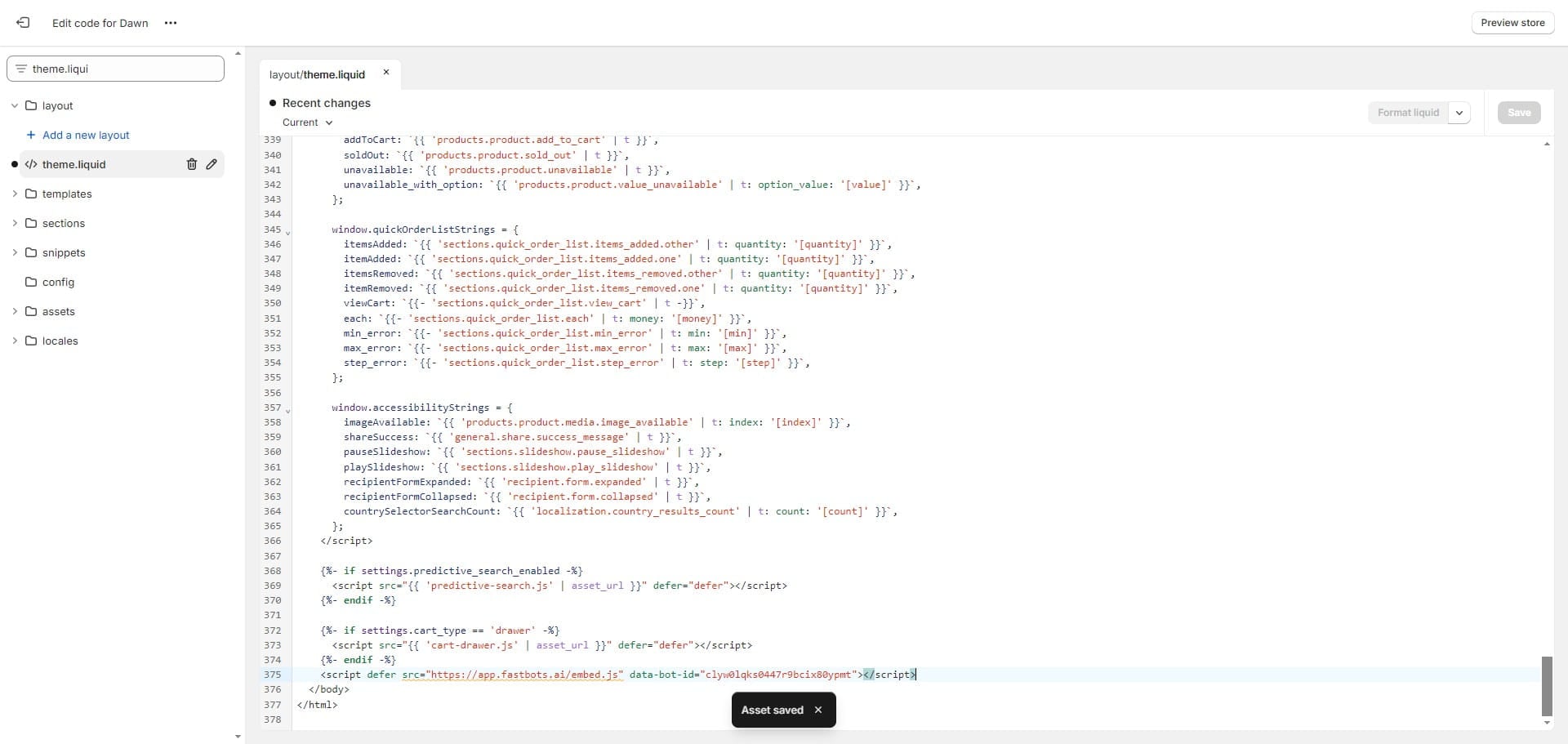 You will receive the "Asset saved" notification once the changes are successfully saved. 