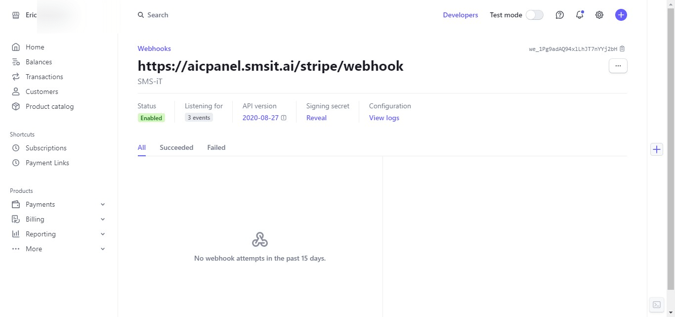 Your webhook has been successfully created and configured in Stripe.