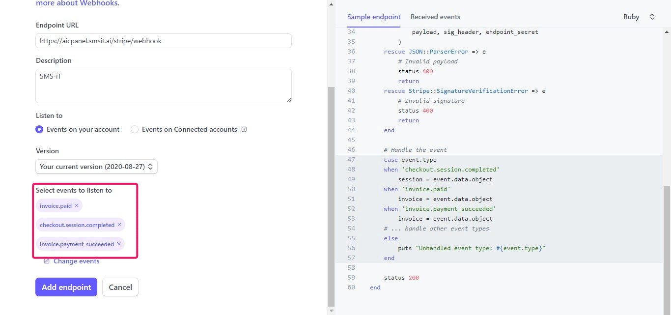 You have successfully added all three required events to your webhook configuration.