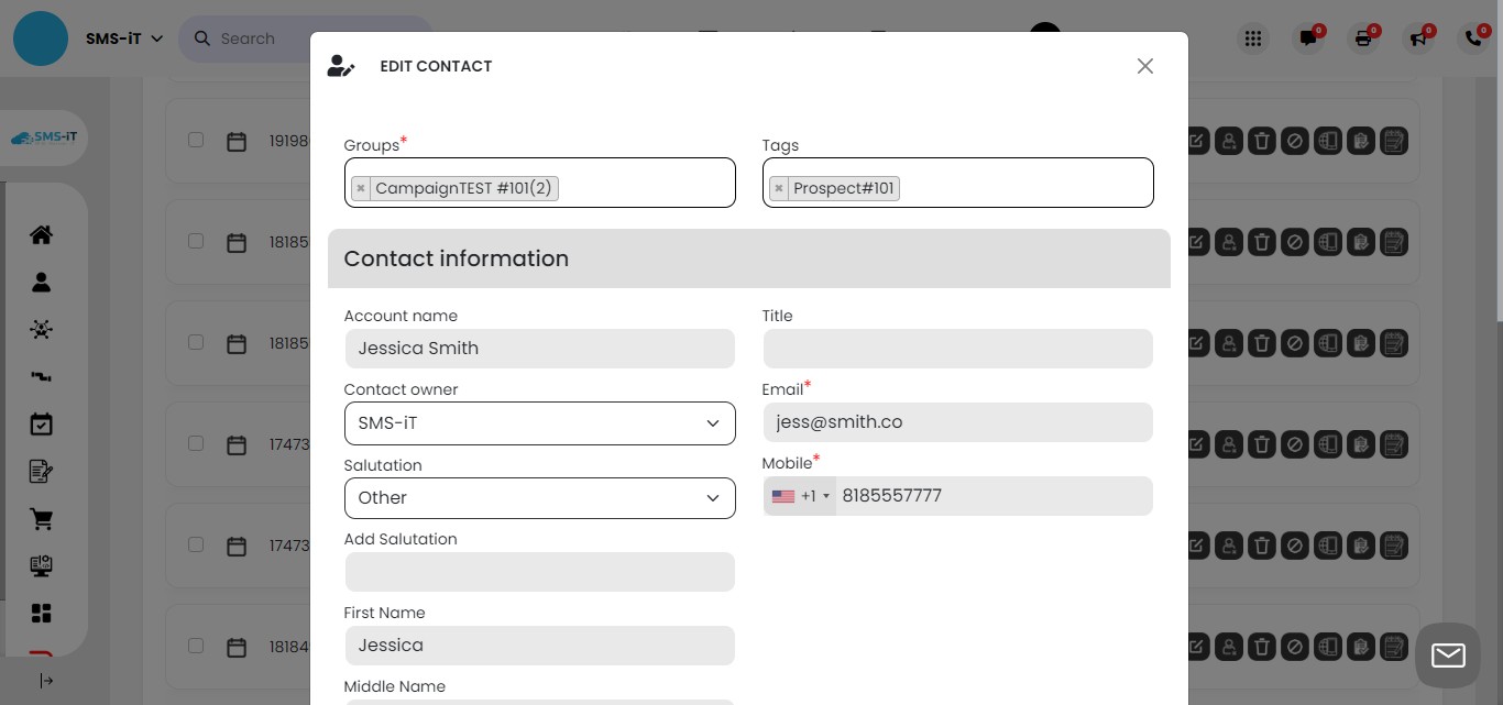 Open the contact's profile to verify that the tag has been added to their information form.