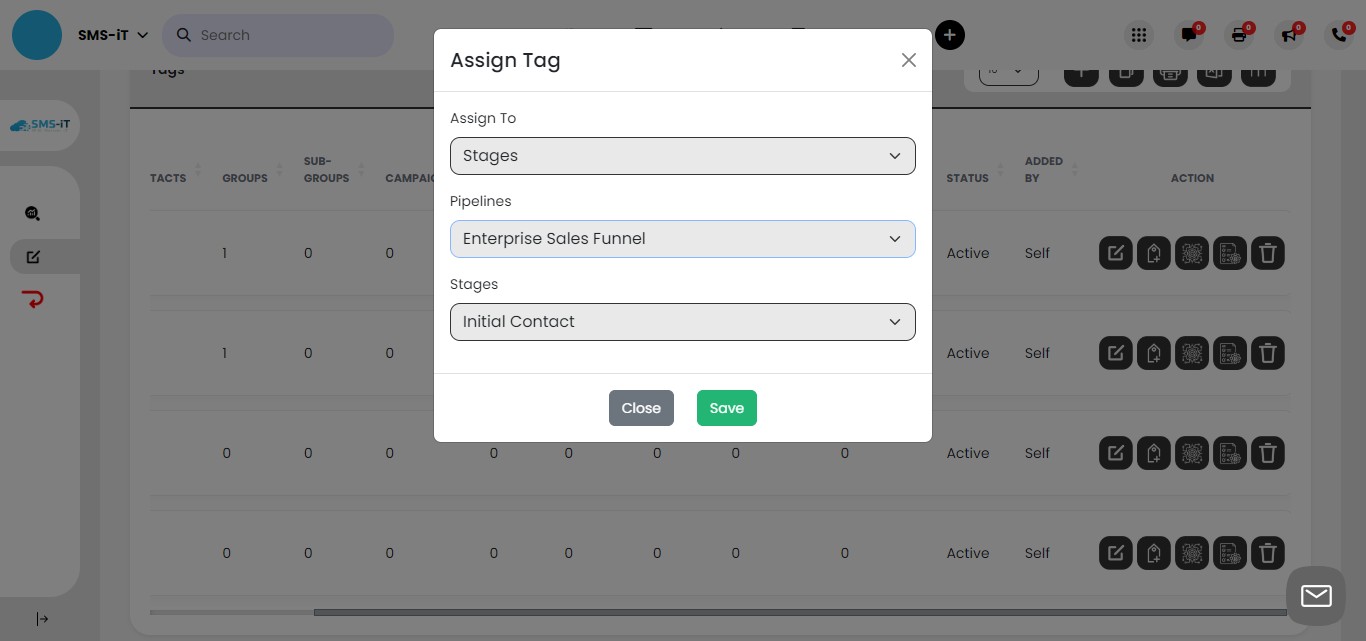 Choose the desired pipeline from the "Pipelines" dropdown menu.
Select the specific stage within that pipeline from the "Stages" dropdown menu.