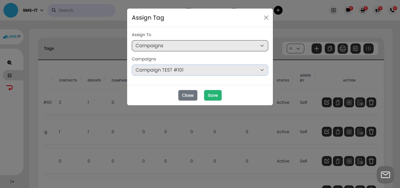 Choose "Campaigns" from the "Assign To" dropdown menu.
Select the specific campaign you want to tag.