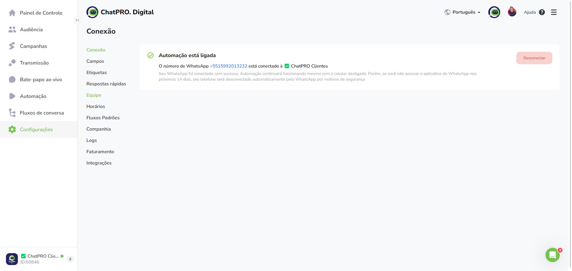 Click on "Equipe"