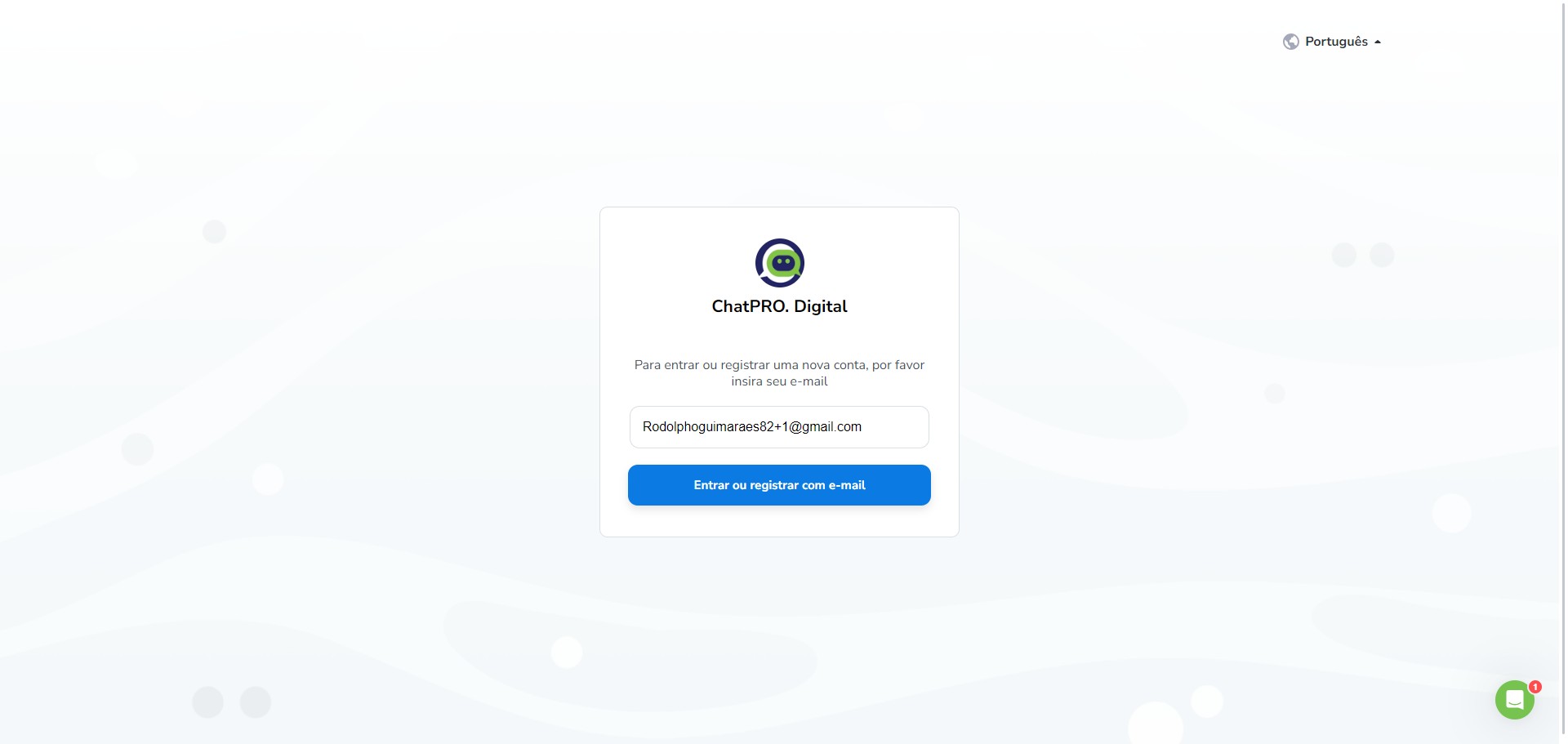 Click on "Entrar ou registrar com e-mail"