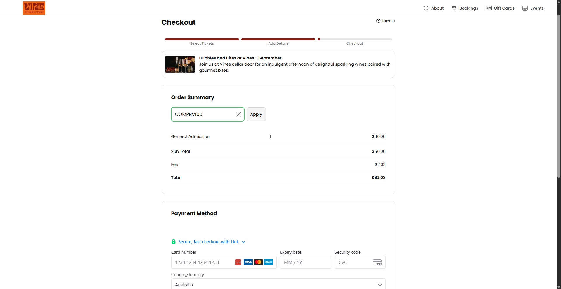Enter your coupon code in the input field provided and click 'apply'.