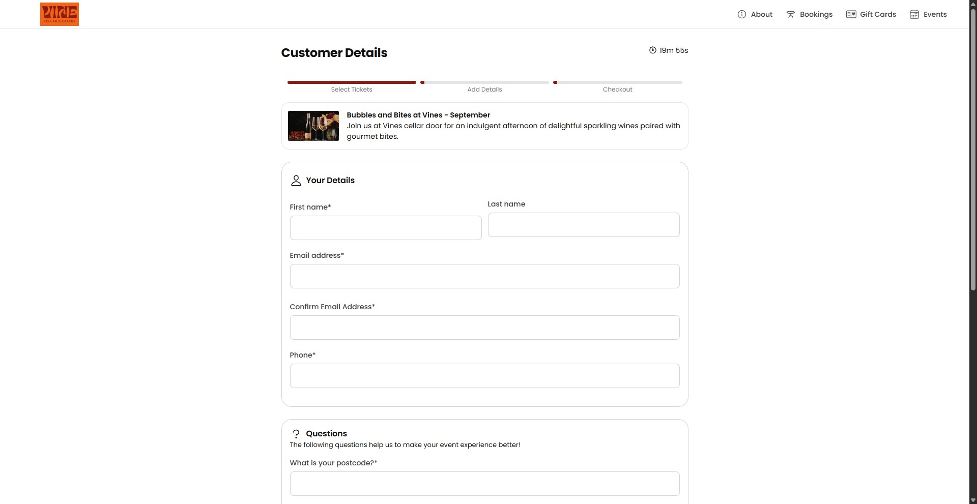 Enter details of the purchaser or attendee and click next. 