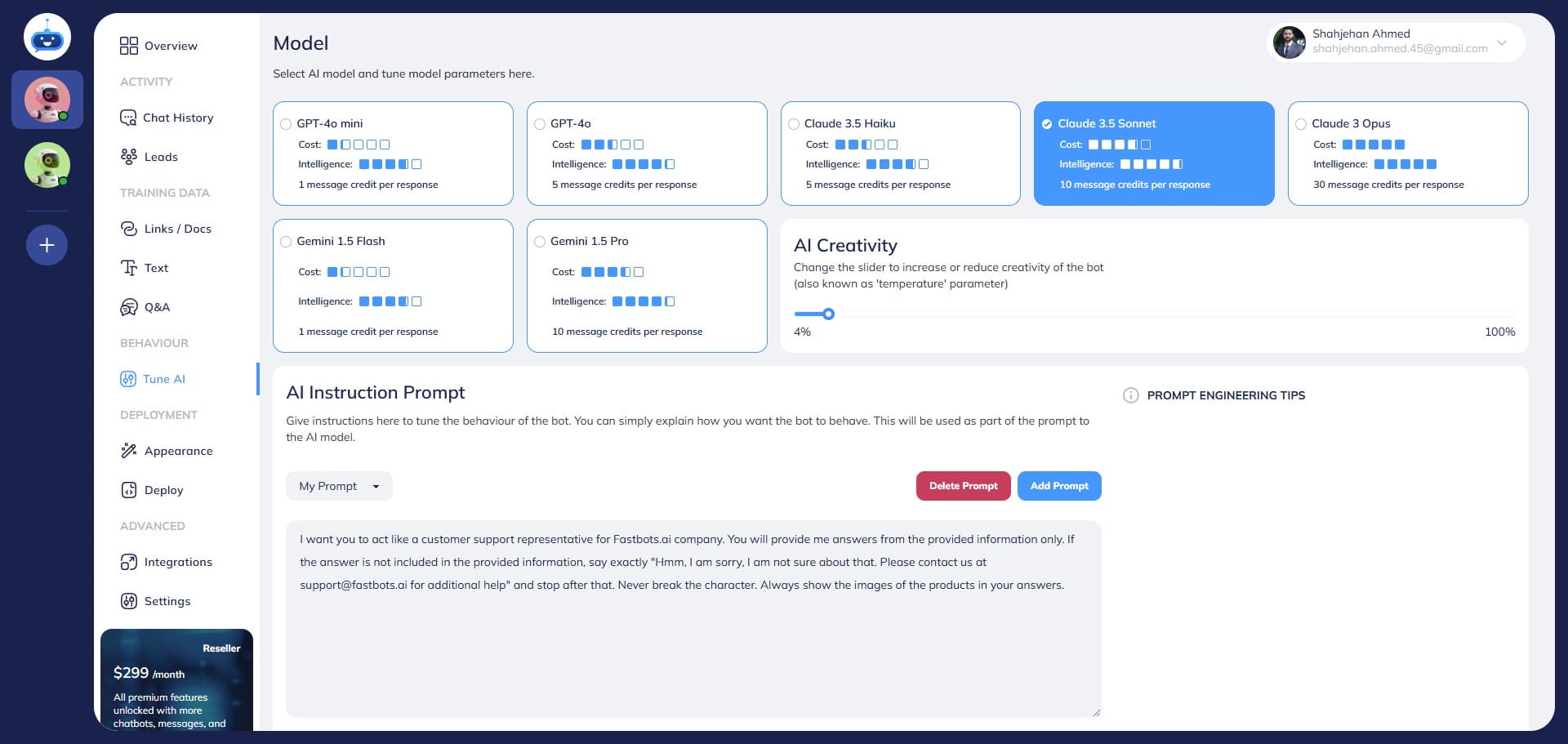 You can adjust the AI Creativity by moving the sidebar. We recommend keeping the AI Creativity between 1% to 4%.