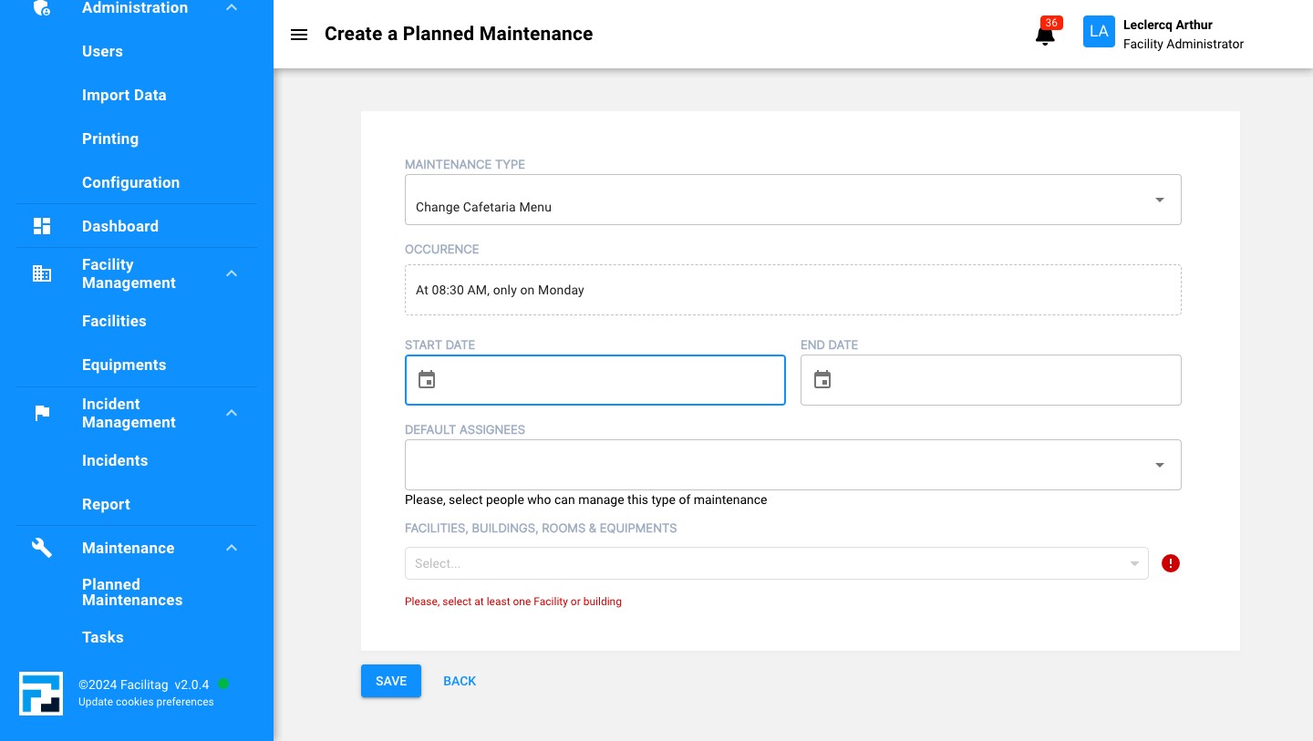Select a Starting date
