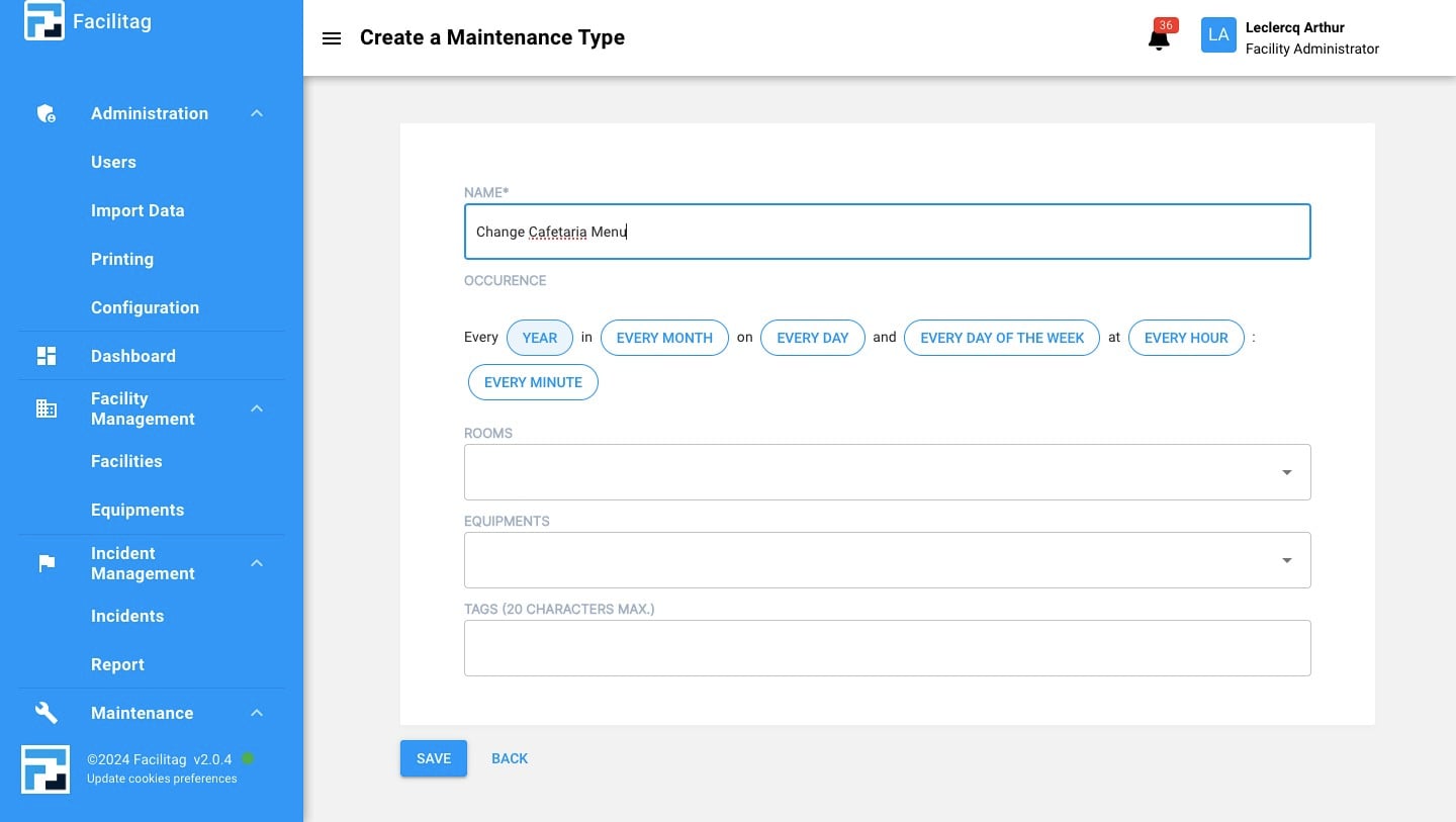 Specify the occurence