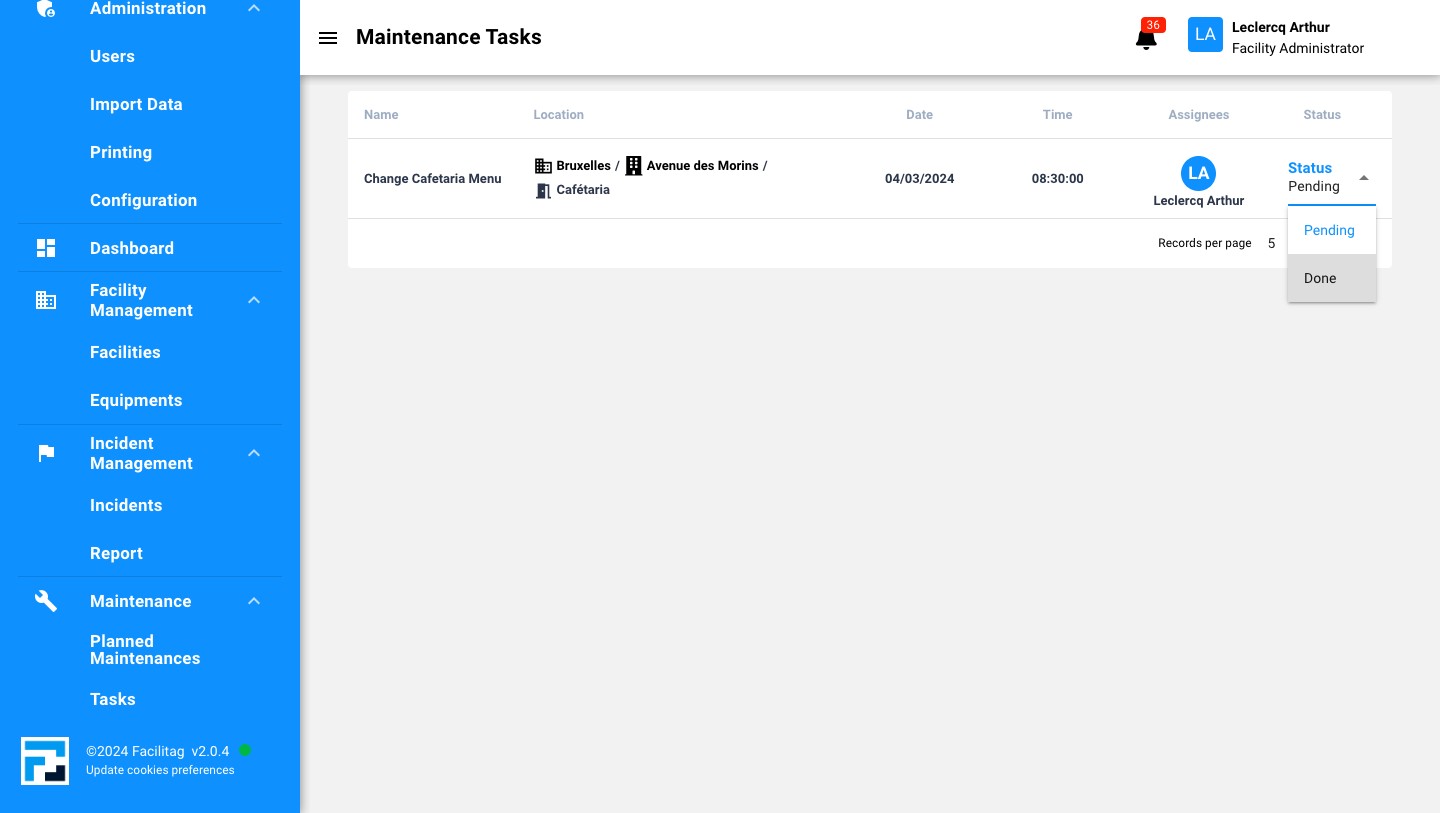 Change the Status of the Maintenance