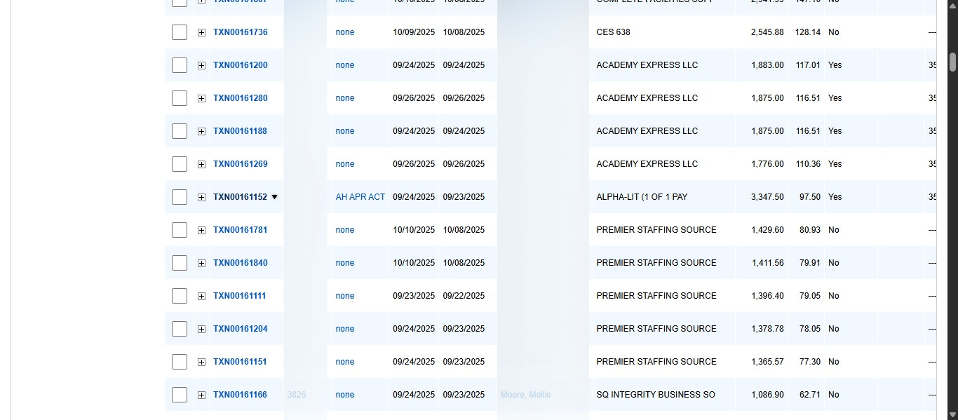 Once you've verified through the uploaded documentation that the transaction was not charged sales tax, you need to change the transaction's tax status. To do this, click the actions drop down on the Transaction ID again.
