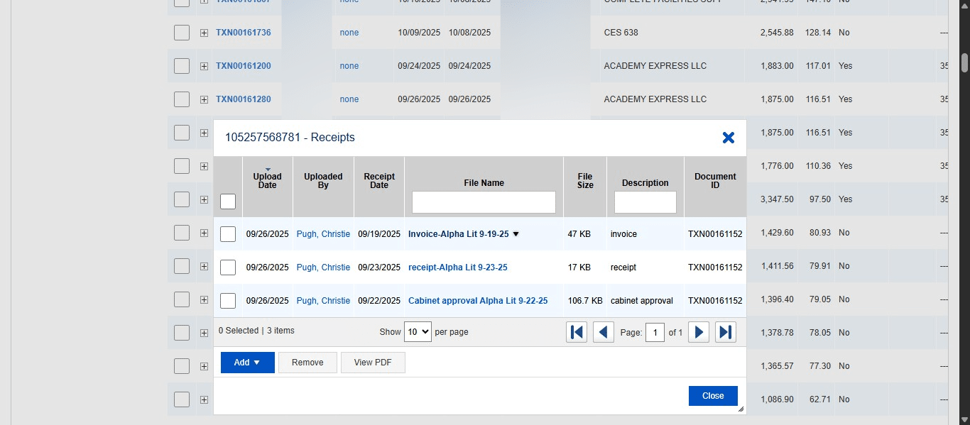 Click on the uploaded documents to view and check the invoice, receipt, or other documentation provided to see if tax was actually applied to the transaction.