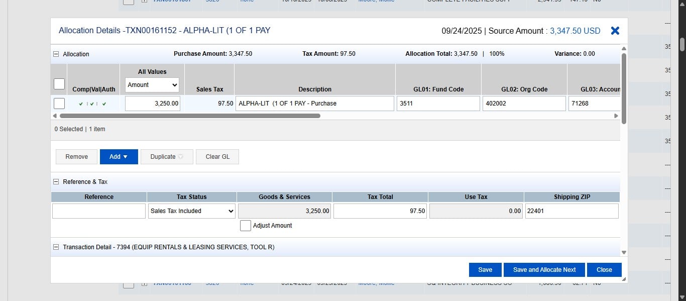 Click on the drop down under Tax Status in the Reference & Tax section and change it from Sales Tax Included to Non-Taxable Purchase.