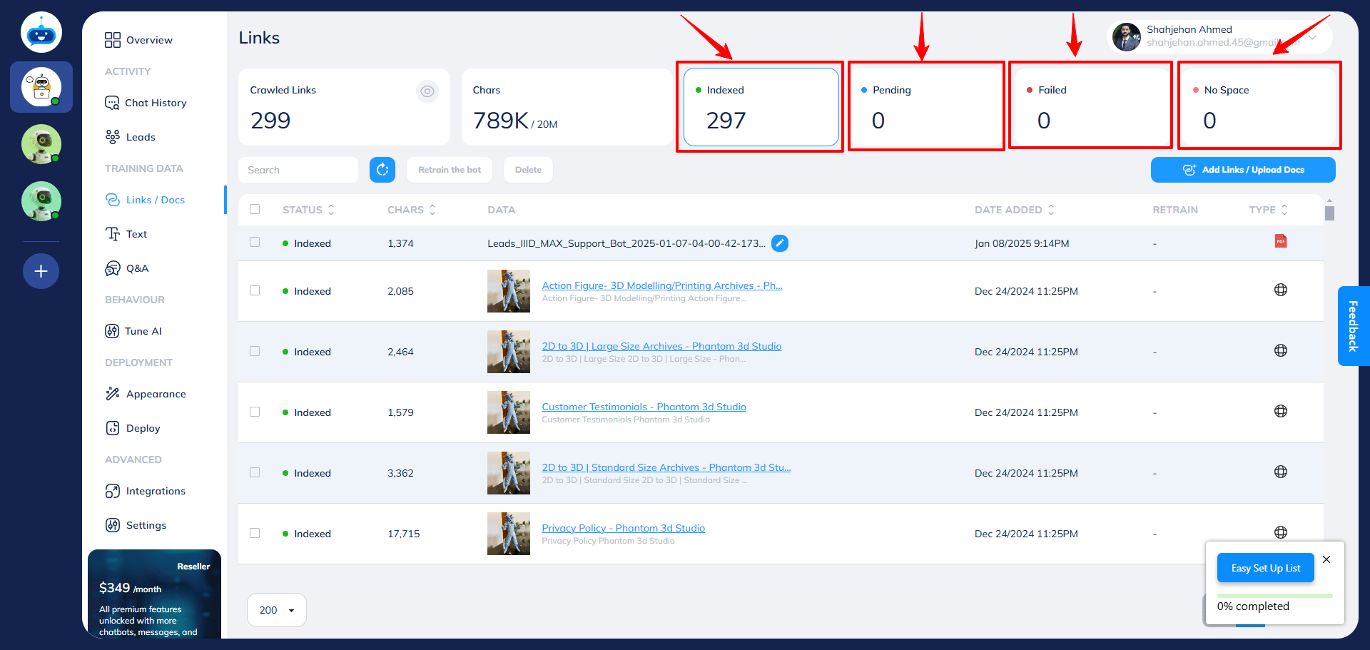 You can easily filter URLs using these blocks. To view only the "Indexed" URLs, click on the "Indexed" block. Similarly, to check only the pending links, click on the "Pending" block, and so on.