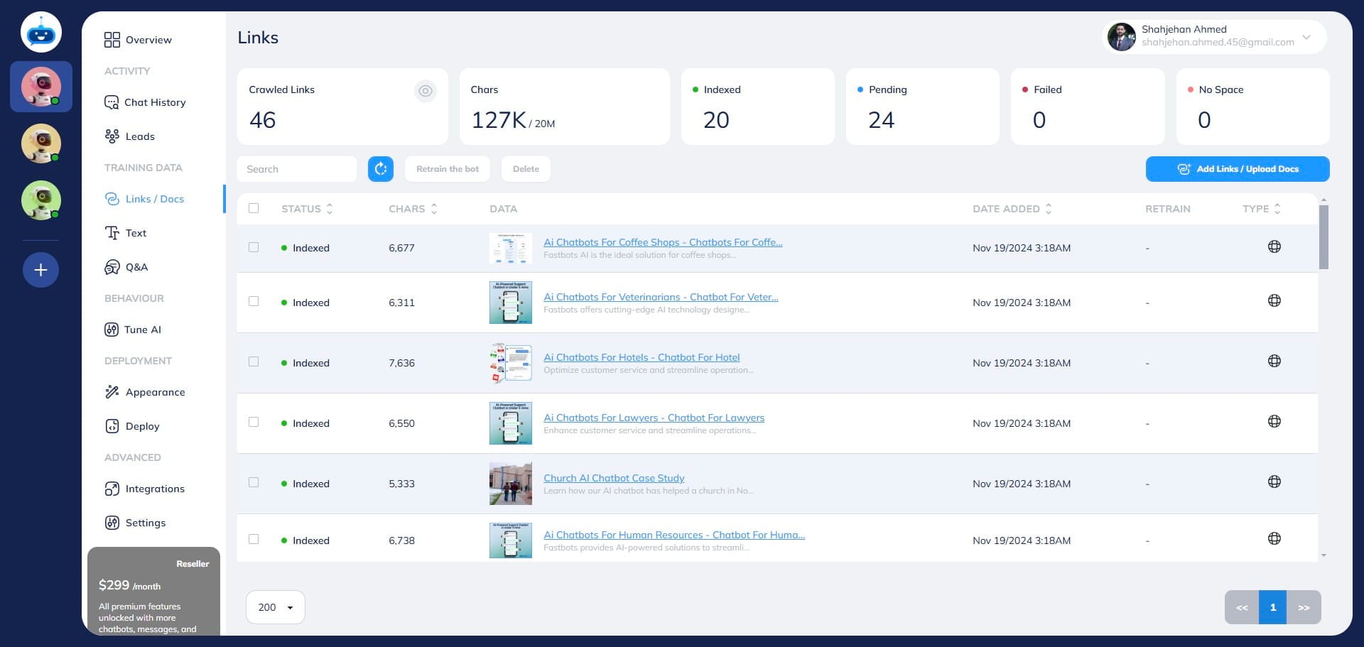 Here you can see the Status of new URLs added. You will be able to see the Pending URLs and Indexed URLs.