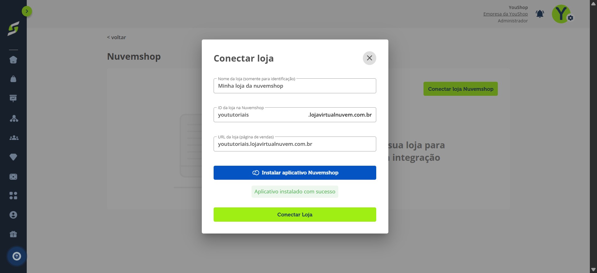 Após a mensagem de instalação concluída, clique em Conectar loja.