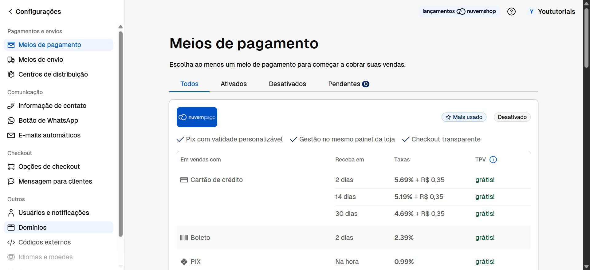 Clique em Domínios.