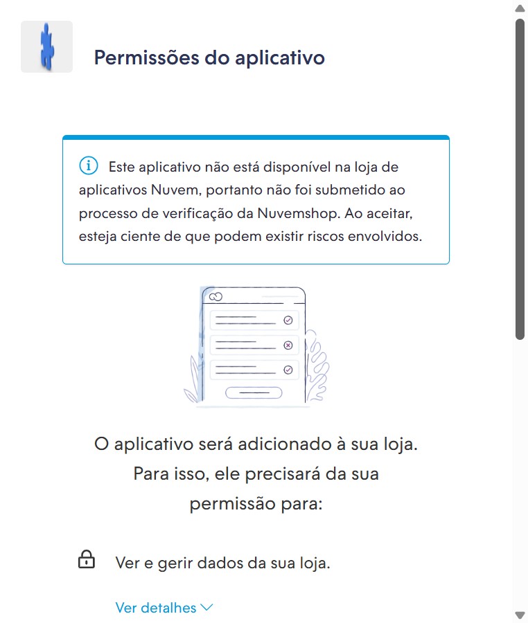 Você será direcionado para a tela de permissões do aplicativo.