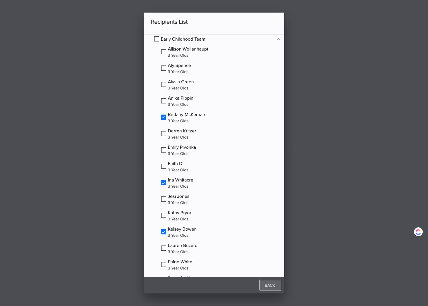 SELECT "back" to return.