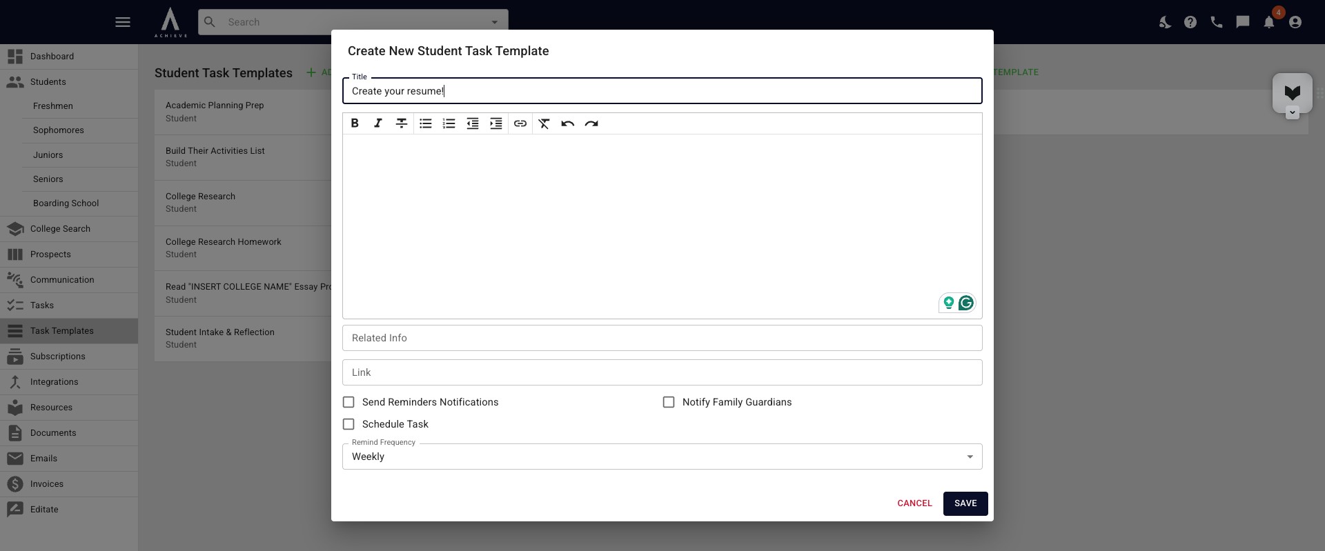 Next, click into the body of the task template and fill in any additional details.