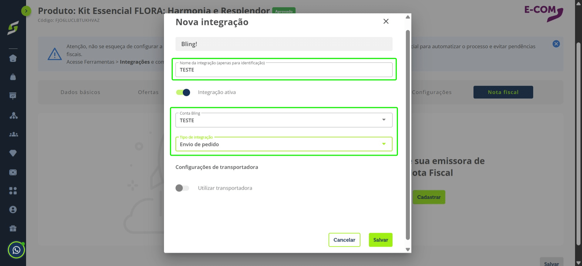 Preencha as informações solicitadas e salve.