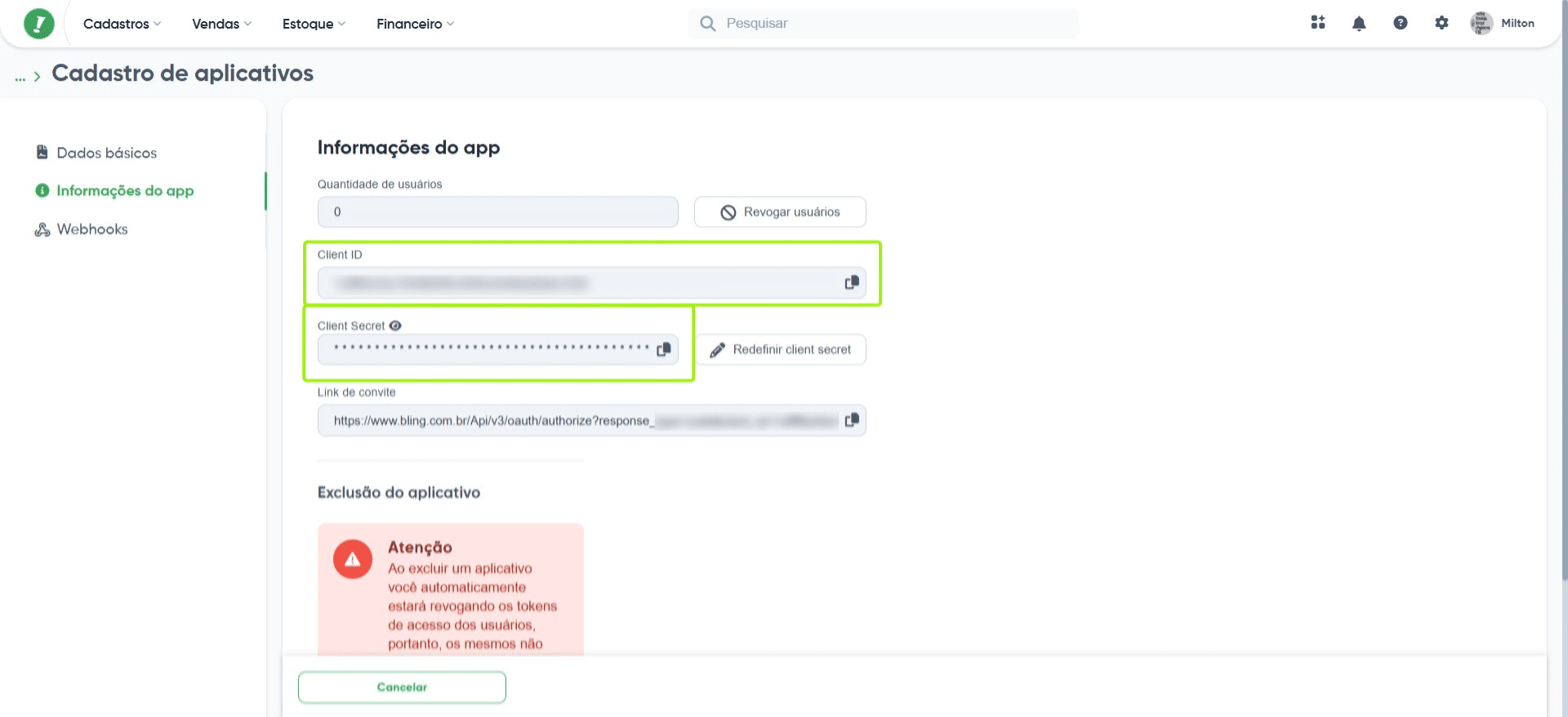Copie o Client ID e o Client Secret.