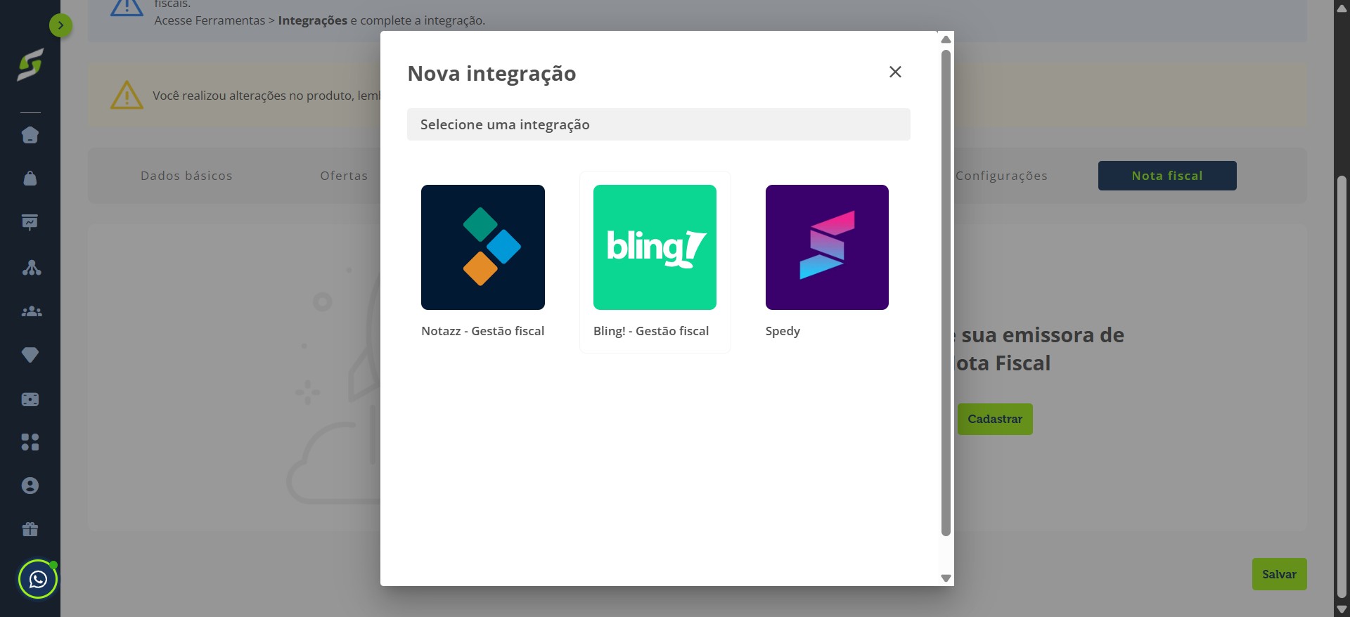 Selecione a opção Bling!