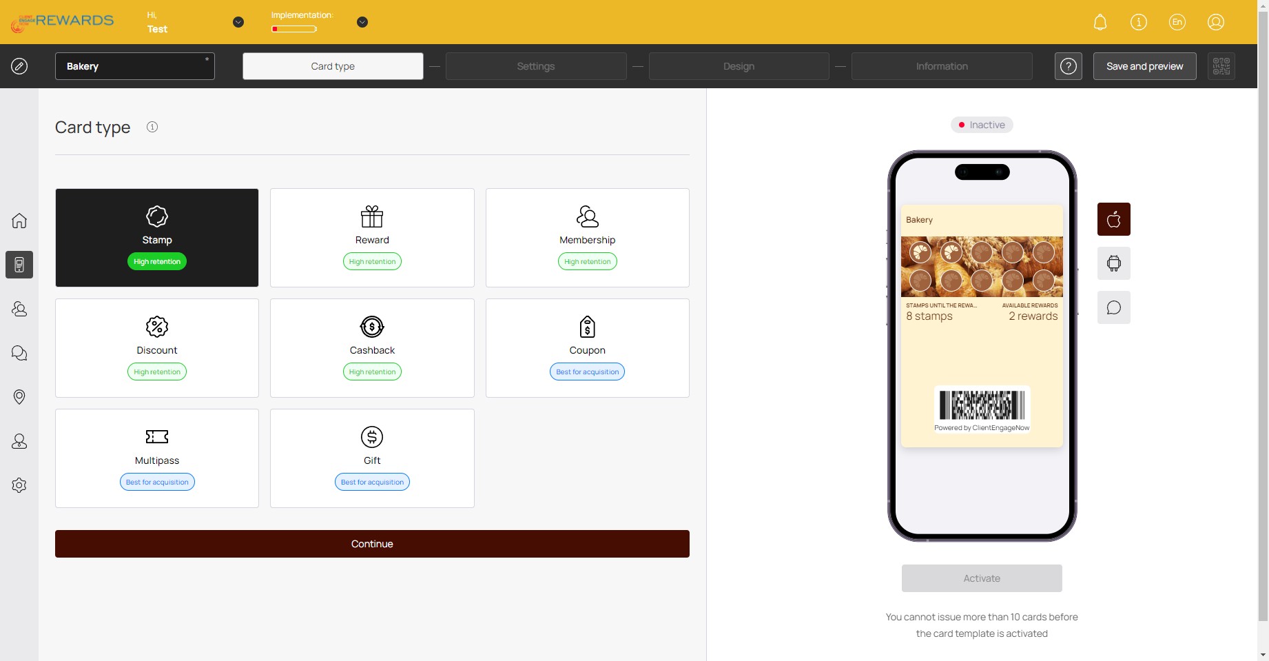 Card Type: Select the type of rewards card you would like to create.