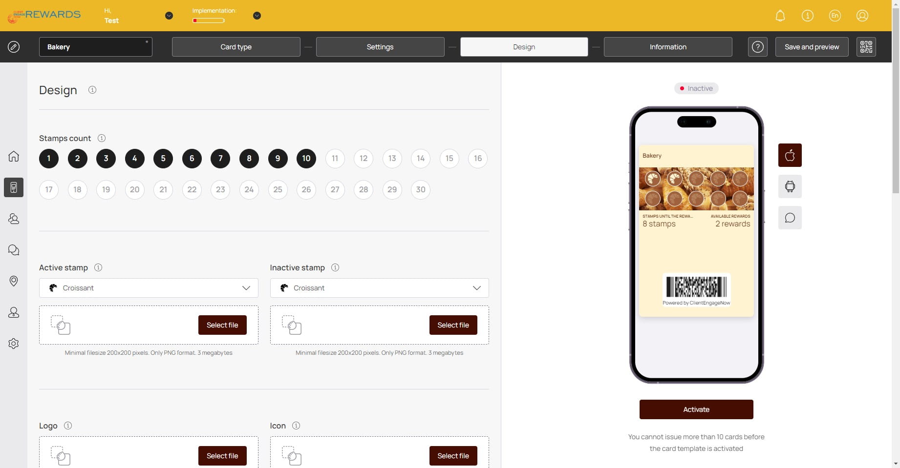 Design: Click here to edit the amount of stamps made available.