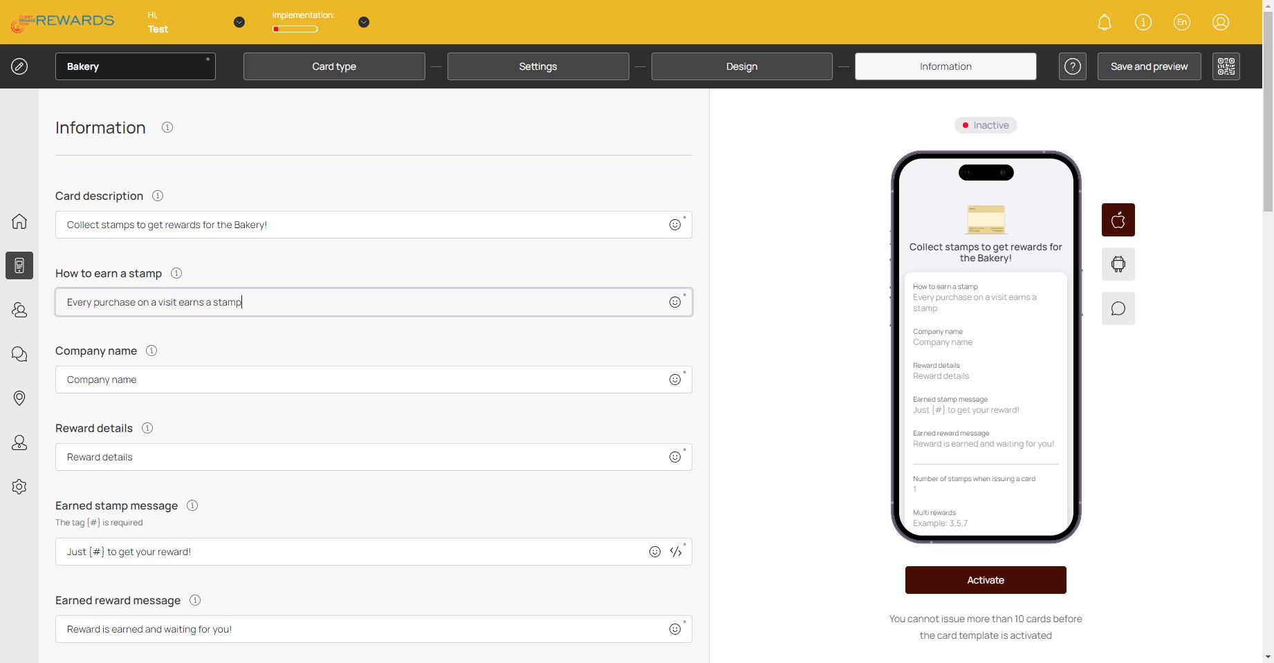 Information: You can edit the information section of the card here.