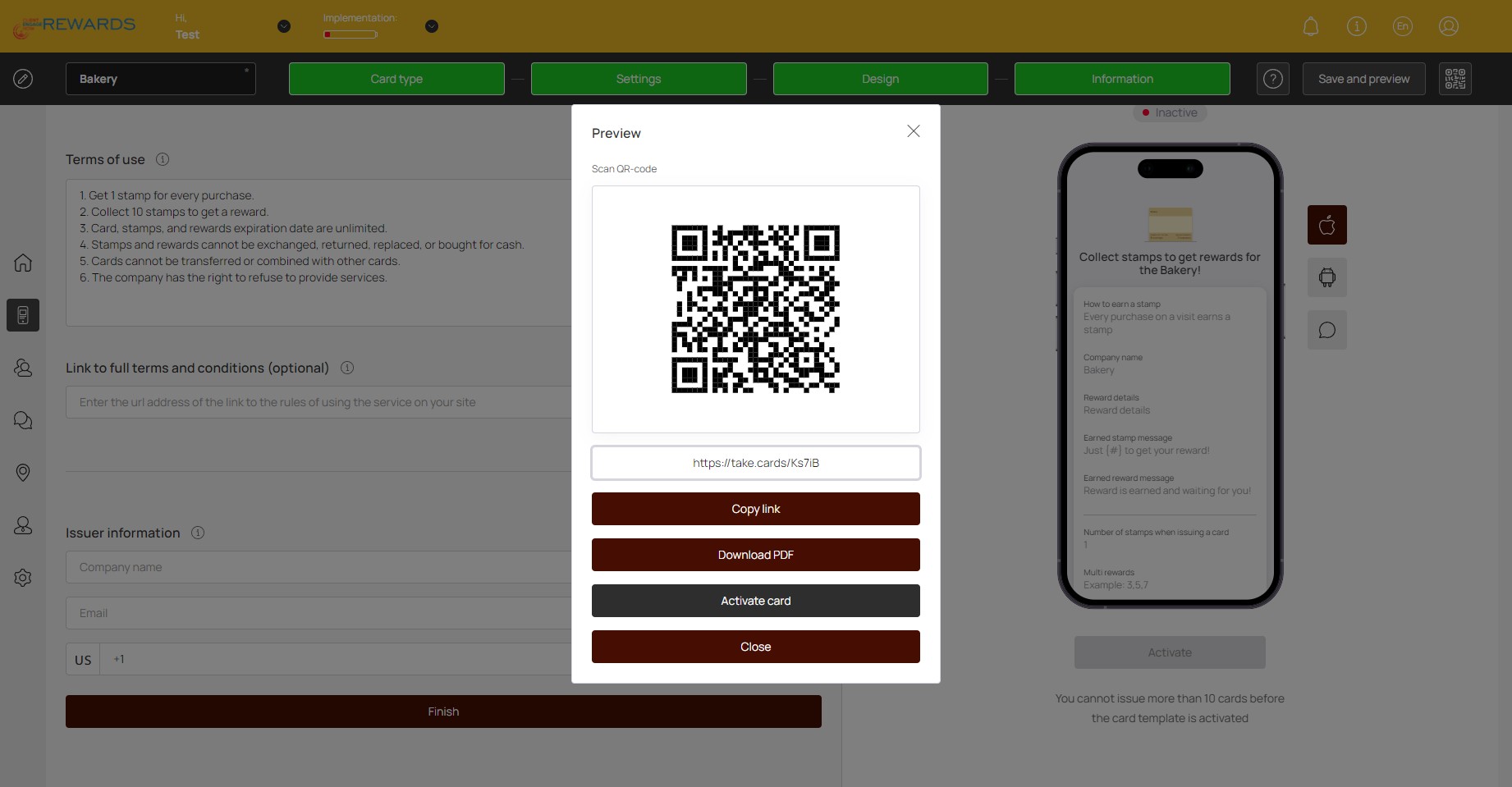 Click on "Activate card"