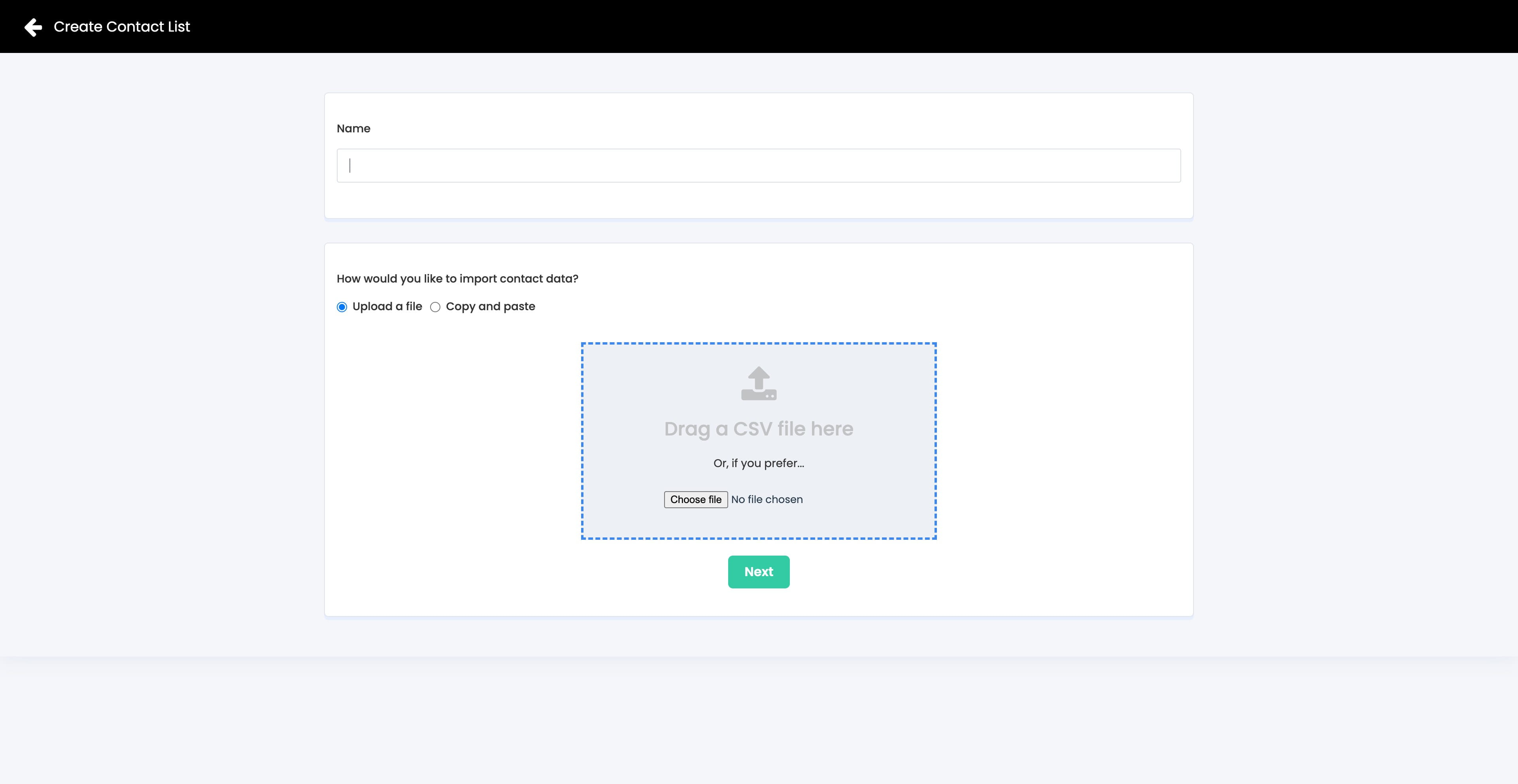 Create a Contact List > Name ie. Newsletter